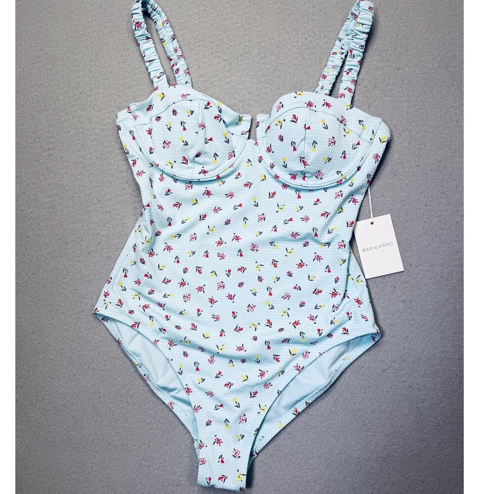 Solid and Striped The Veronia One-Piece Swimsuit, baby blue floral L $258